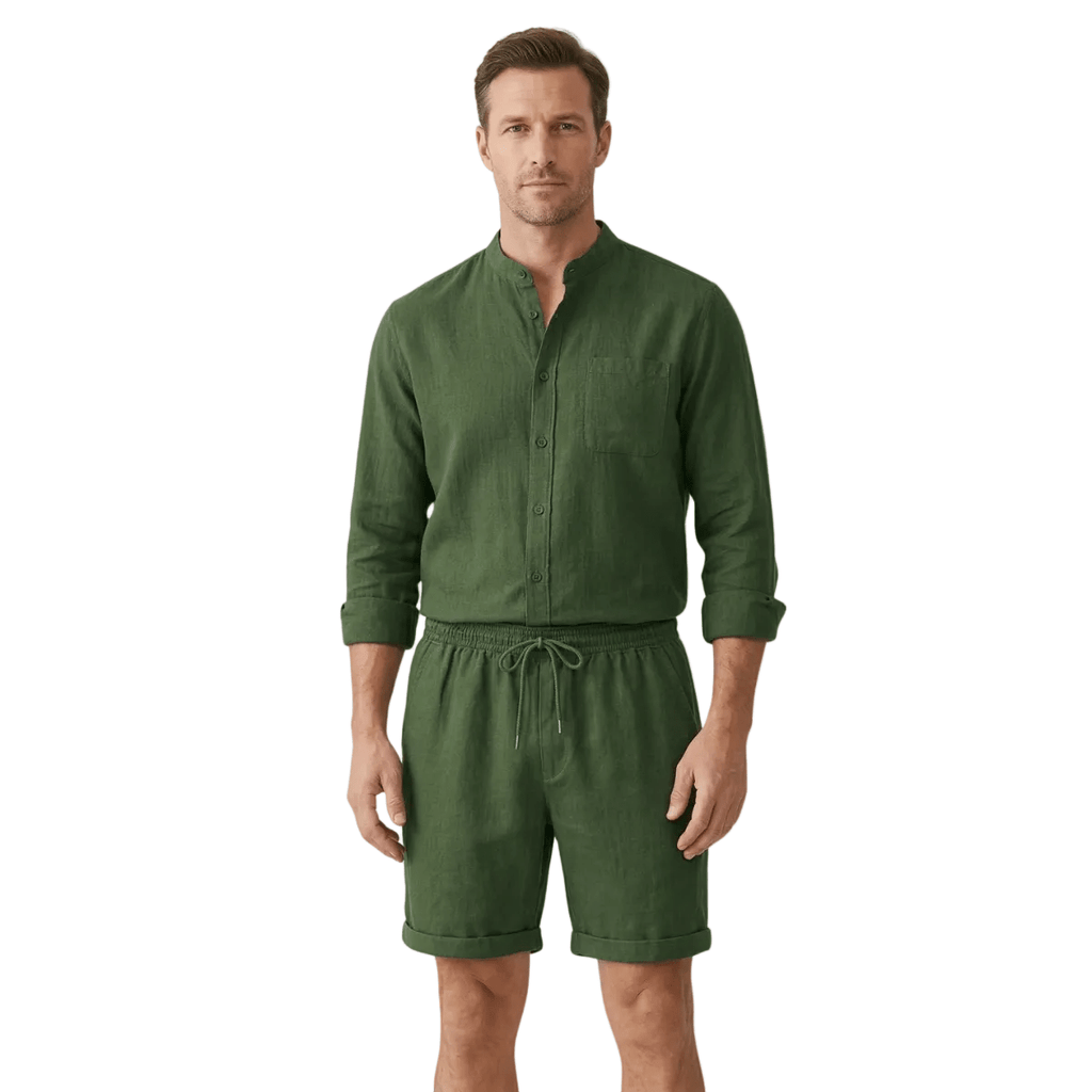 Zestaw Męski Bawełna Len Koszula Szorty Luźny Krój - Arkadya Outlet - Men Set