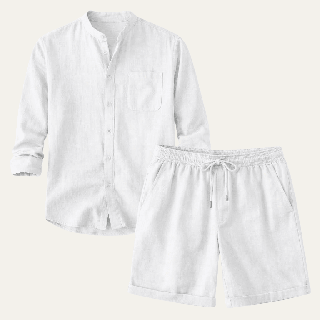 Zestaw Męski Bawełna Len Koszula Szorty Luźny Krój - Arkadya Outlet - Men Set