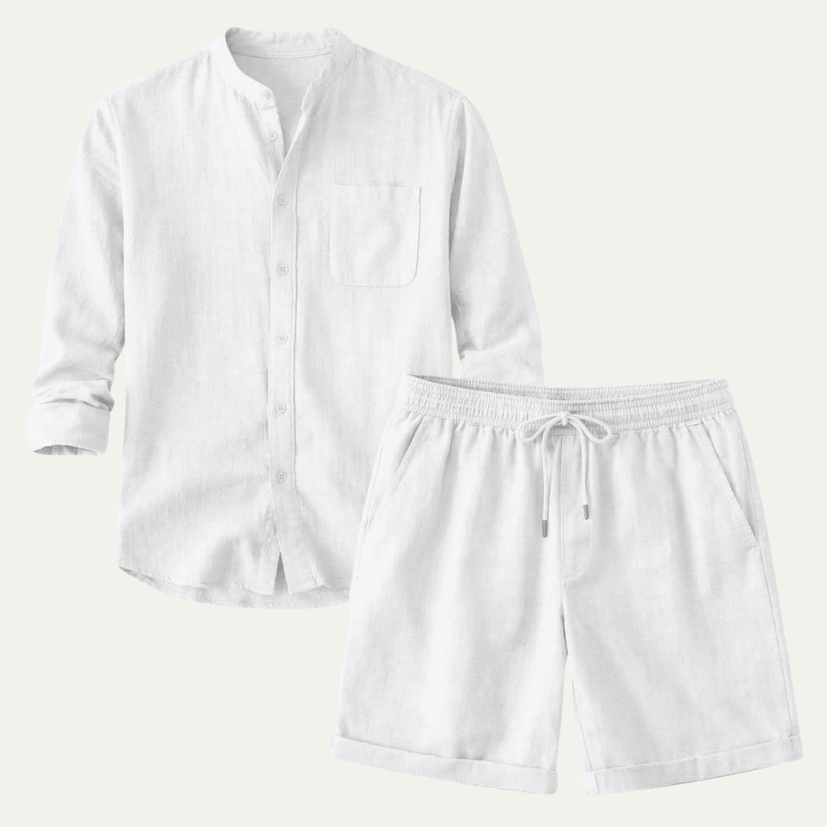 Zestaw Męski Bawełna Len Koszula Szorty Luźny Krój - Arkadya Outlet - Men Set