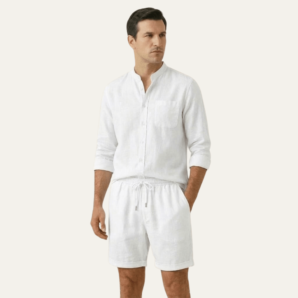 Zestaw Męski Bawełna Len Koszula Szorty Luźny Krój - Arkadya Outlet - Men Set