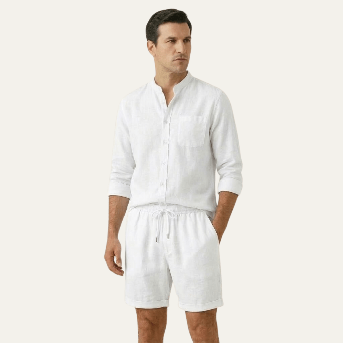 Zestaw Męski Bawełna Len Koszula Szorty Luźny Krój - Arkadya Outlet - Men Set