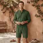 Zestaw Męski Bawełna Len Koszula Szorty Luźny Krój - Arkadya Outlet - Men Set