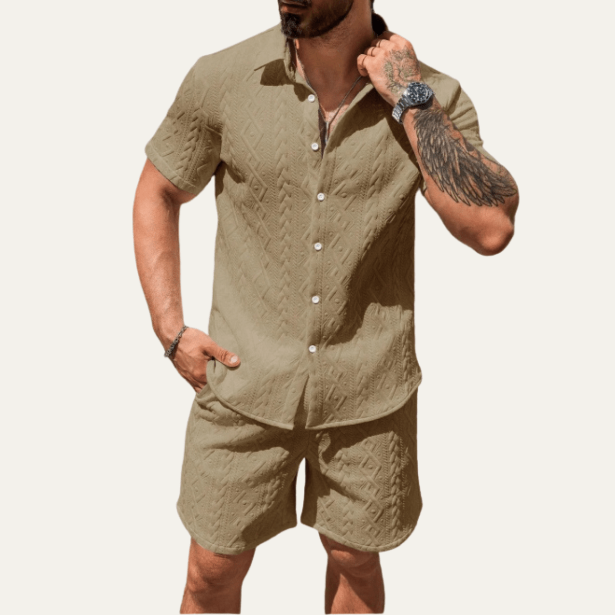 Zestaw męski dzianinowy z szortami - Arkadya Outlet - Men Set