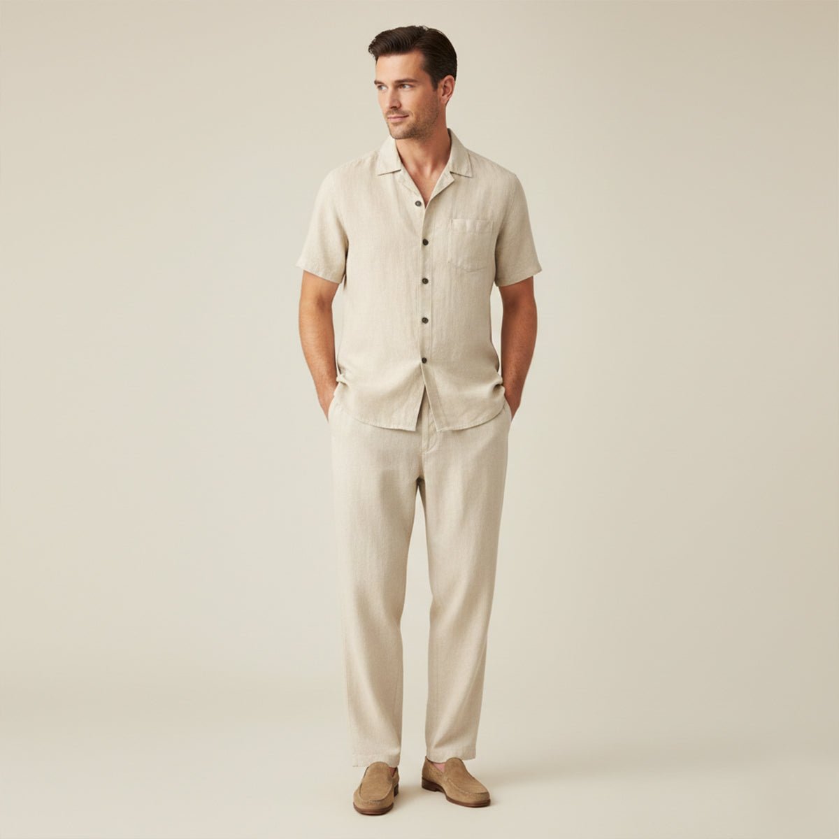 Zestaw męski lniany z koszulą i spodniami - Arkadya Outlet - Men Set