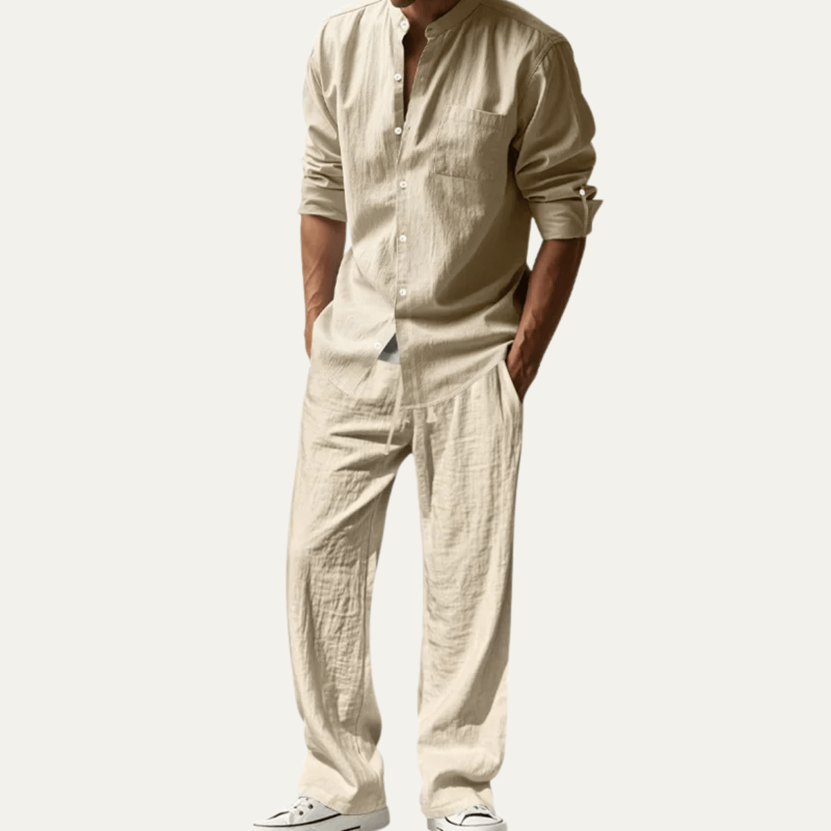 Zestaw męski lniany z wiązanymi spodniami - Arkadya Outlet - Men Set