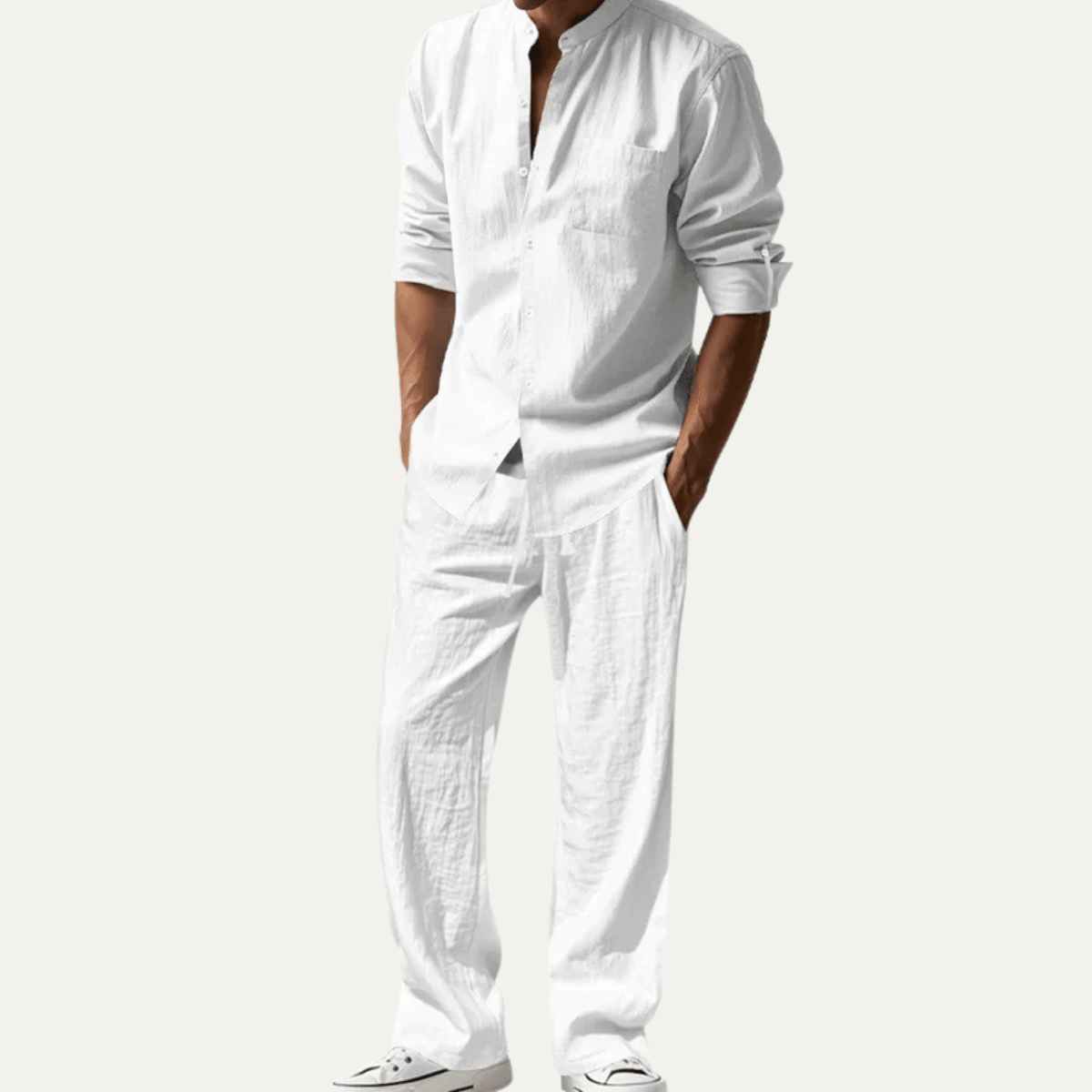 Zestaw męski lniany z wiązanymi spodniami - Arkadya Outlet - Men Set