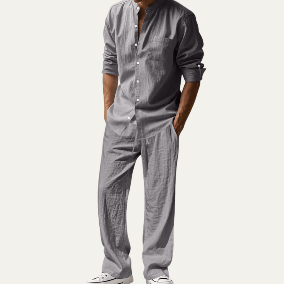 Zestaw męski lniany z wiązanymi spodniami - Arkadya Outlet - Men Set