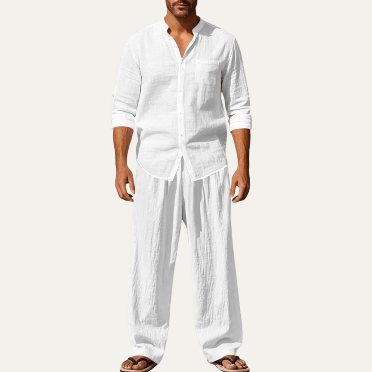 Zestaw męski lniany z wiązanymi spodniami - Arkadya Outlet - Men Set