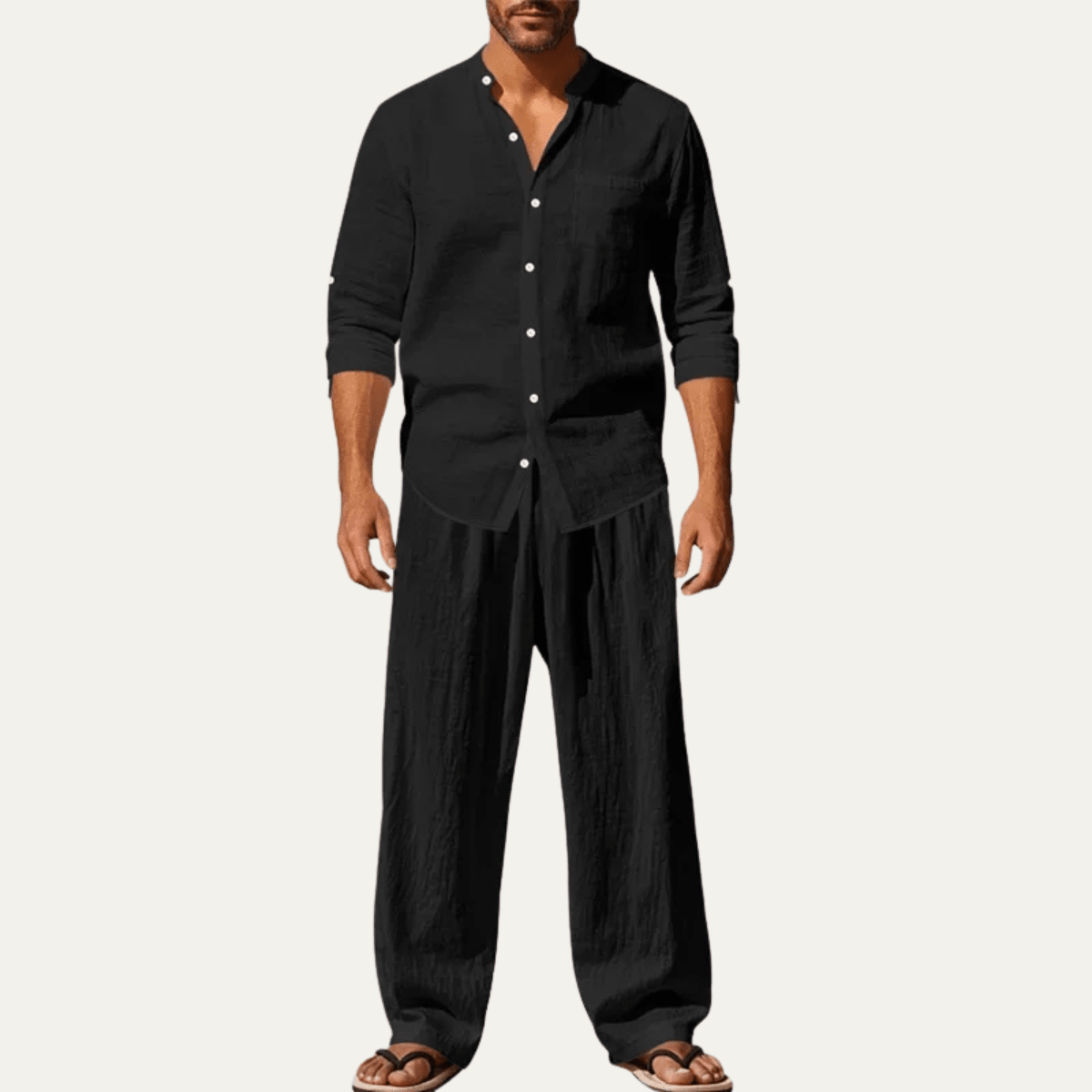 Zestaw męski lniany z wiązanymi spodniami - Arkadya Outlet - Men Set