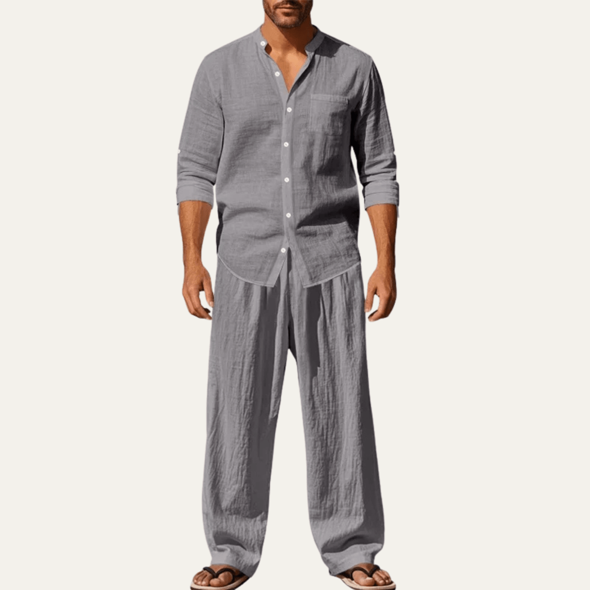 Zestaw męski lniany z wiązanymi spodniami - Arkadya Outlet - Men Set
