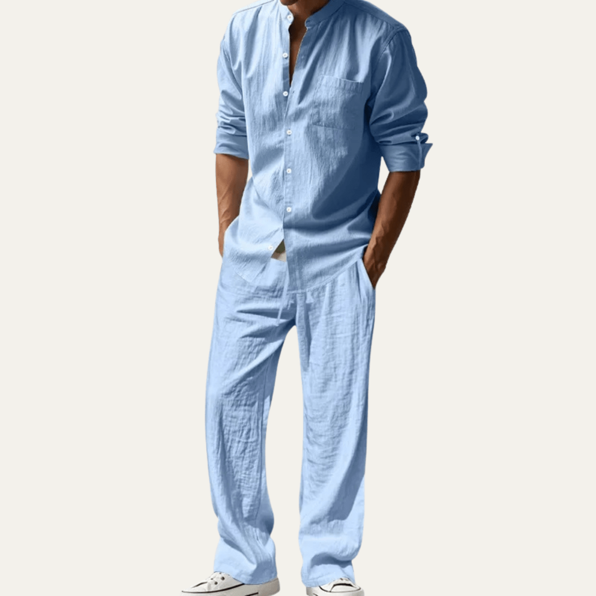Zestaw męski lniany z wiązanymi spodniami - Arkadya Outlet - Men Set