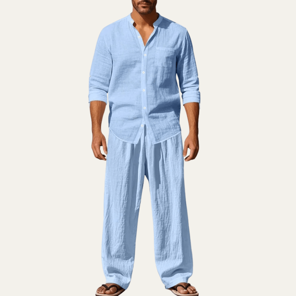 Zestaw męski lniany z wiązanymi spodniami - Arkadya Outlet - Men Set