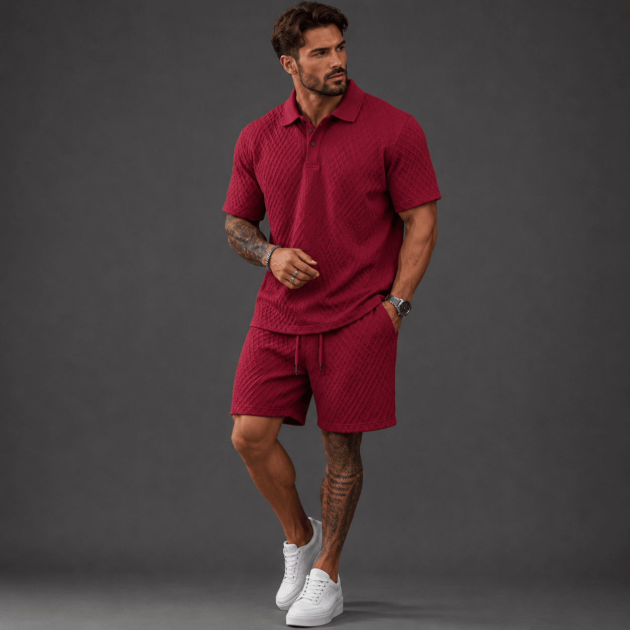 Zestaw męski polo żakard ze sznurkiem - Arkadya Outlet - Men Set