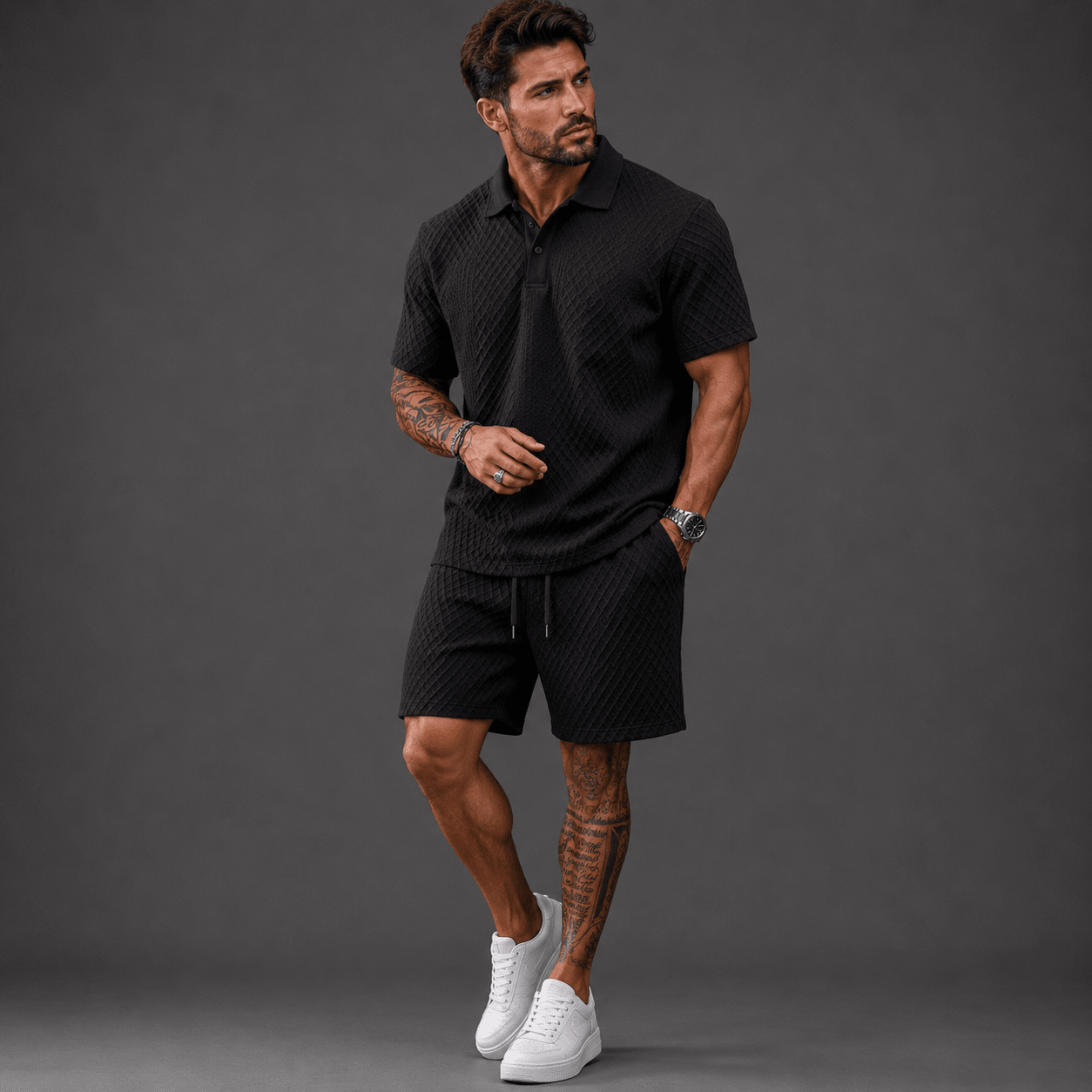 Zestaw męski polo żakard ze sznurkiem - Arkadya Outlet - Men Set