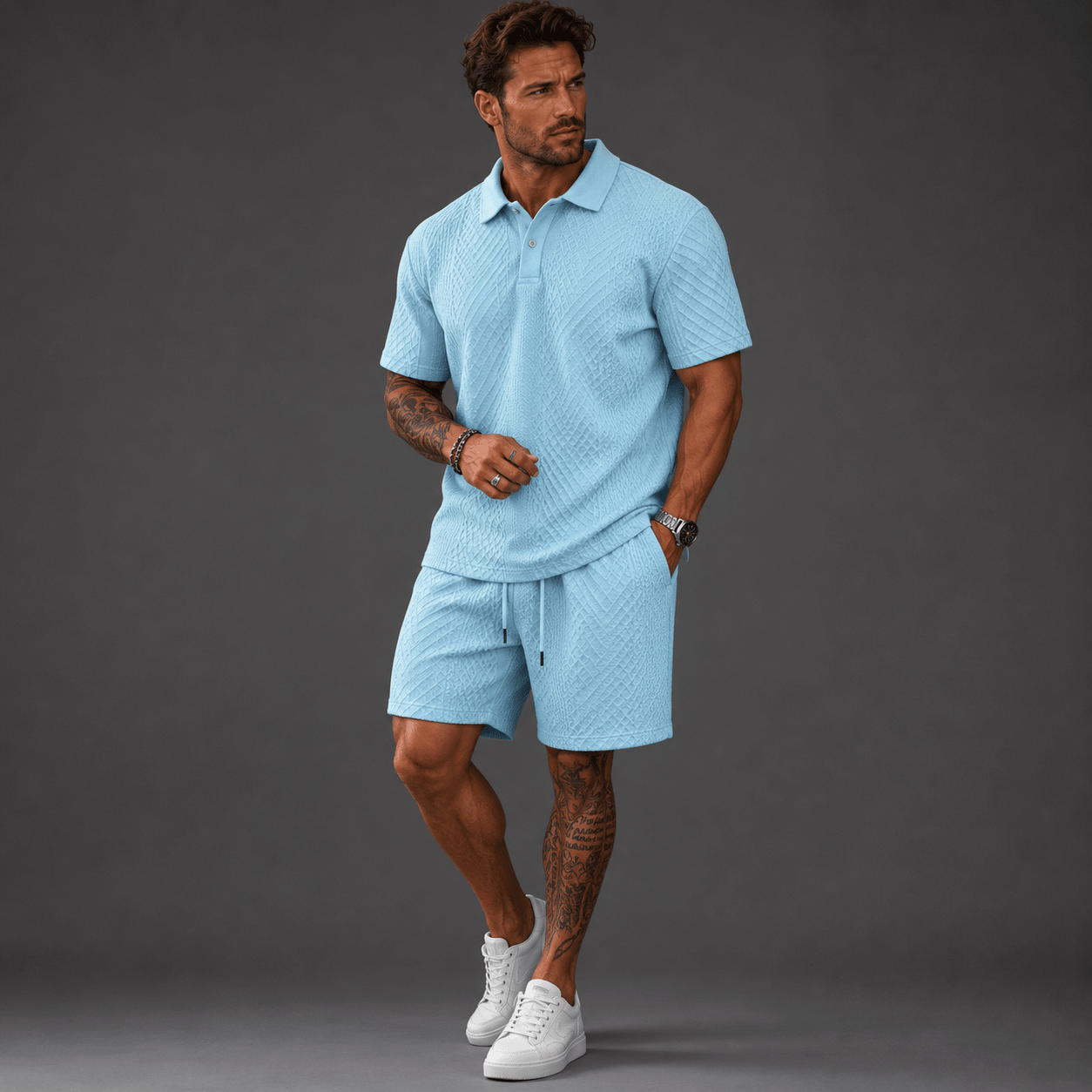 Zestaw męski polo żakard ze sznurkiem - Arkadya Outlet - Men Set
