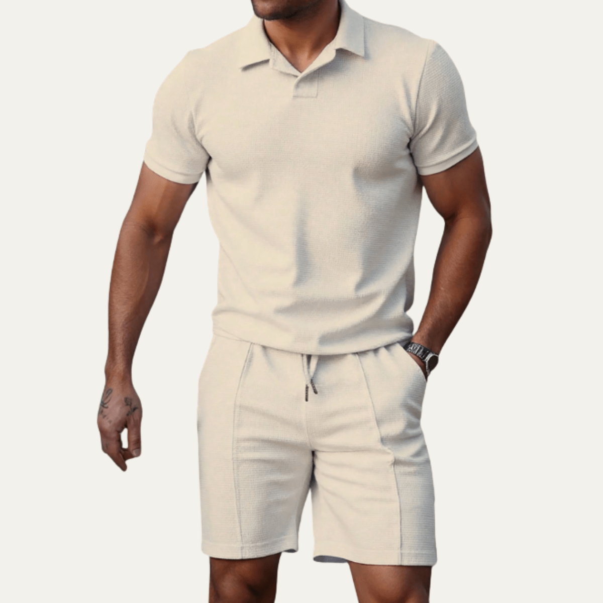 Zestaw męski z koszulą i spodenkami luźny - Arkadya Outlet - Men Set