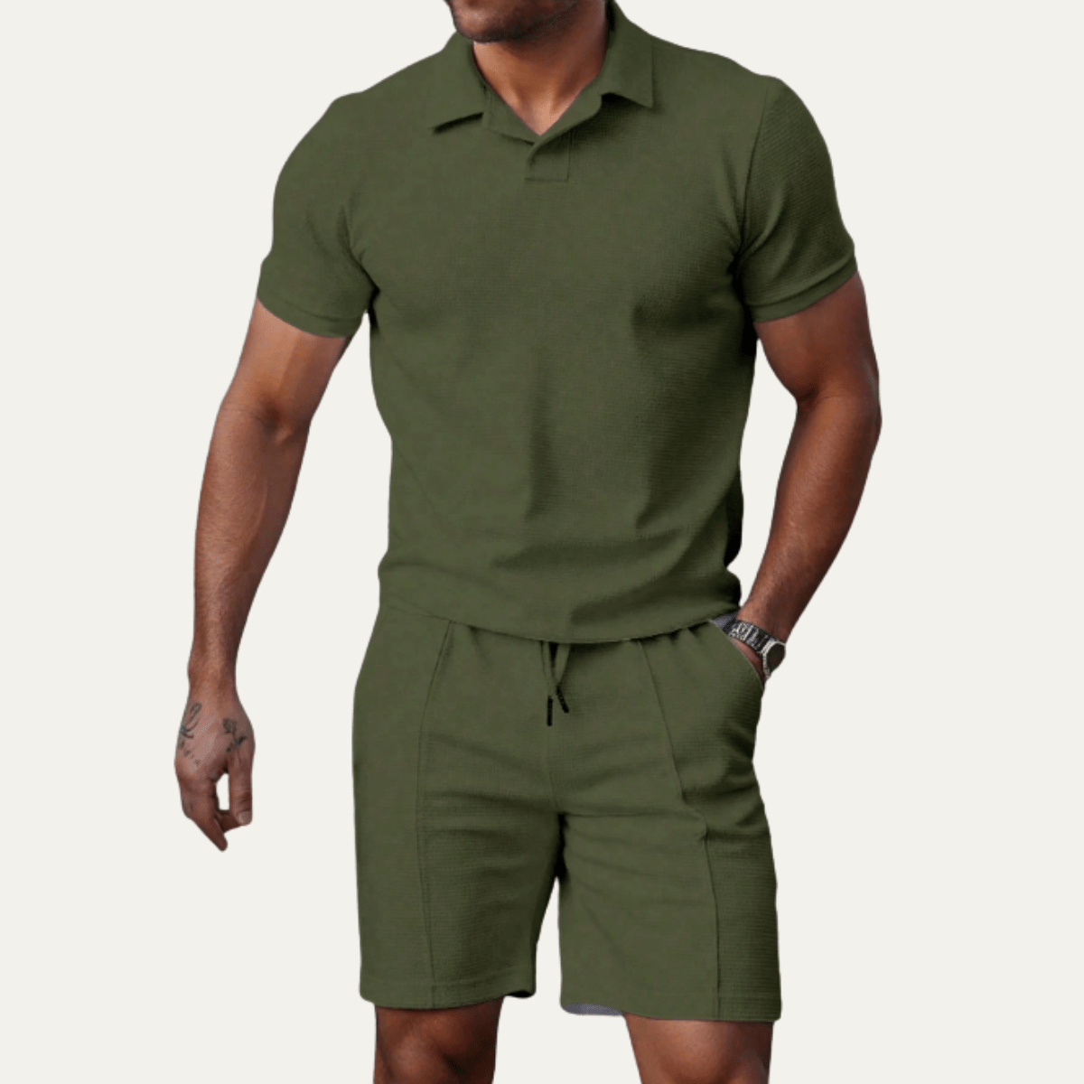 Zestaw męski z koszulą i spodenkami luźny - Arkadya Outlet - Men Set